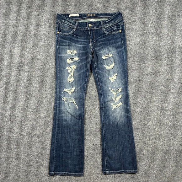 Decree Denim - Decree Womens Bootcut Jeans Size 11 Blue Distressed Denim Stretch Low Rise